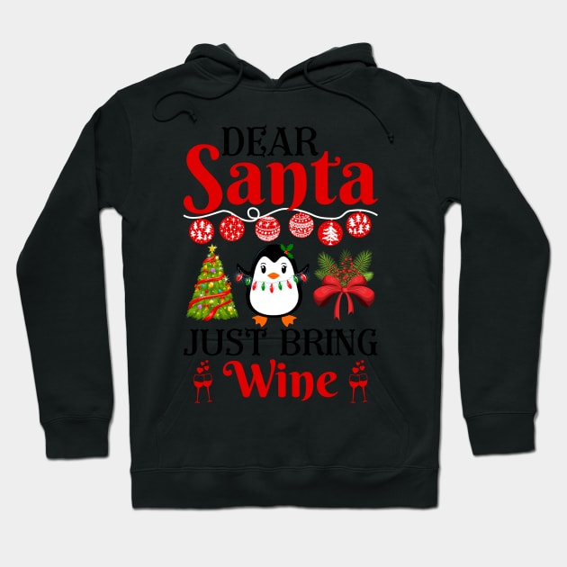 Dear Santa bring me wine funny christmas humour snow retro Hoodie by SpaceWiz95